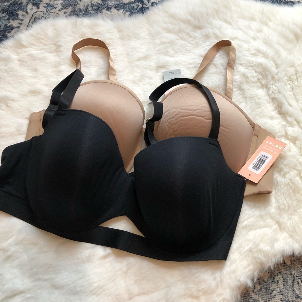 NWT ThirdLove 38C Bra Bundle/Nude Convertible Push-up Strapless&Black Tshirt Bra